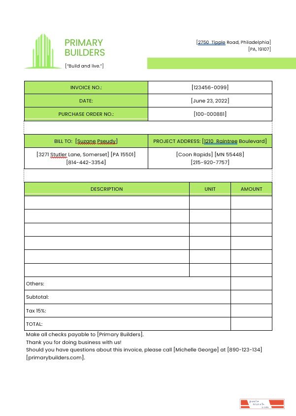 General Contractor Invoice Template PSD template